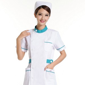 新款护士服美容院药店工作制服夏装短袖半袖白粉兰色环保抗菌面料定做