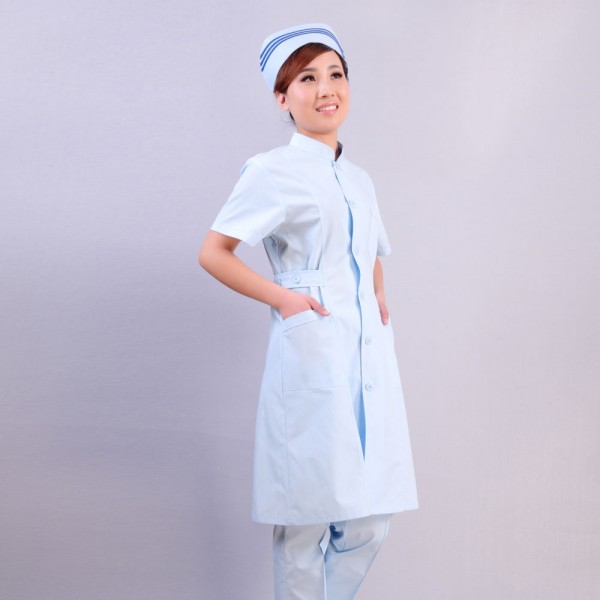 新品护士服短袖夏装药店工作服白大褂特质抗皱导医服美容服HX-14定做