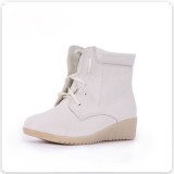 包邮冬季棉靴子女短靴护士鞋棉鞋真皮牛筋底坡跟白色系带DX-03定做