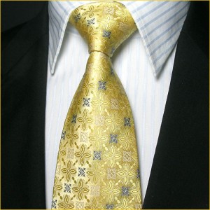 定做奢华典雅真丝领带三件套金黄色花纹结婚庆典领带套装定做
