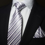 定做奢华经典商务白色紫色条纹真丝正装领带时尚男套装定做