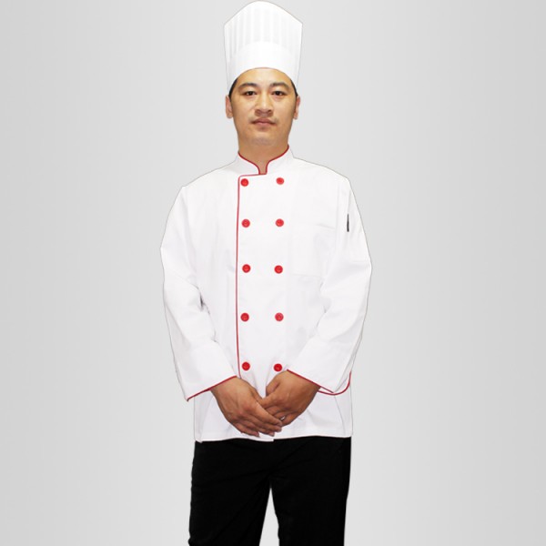 重庆【厨师服】红平扣长袖厨师服酒店餐厅厨师工作服厨师装厨衣长袖定做