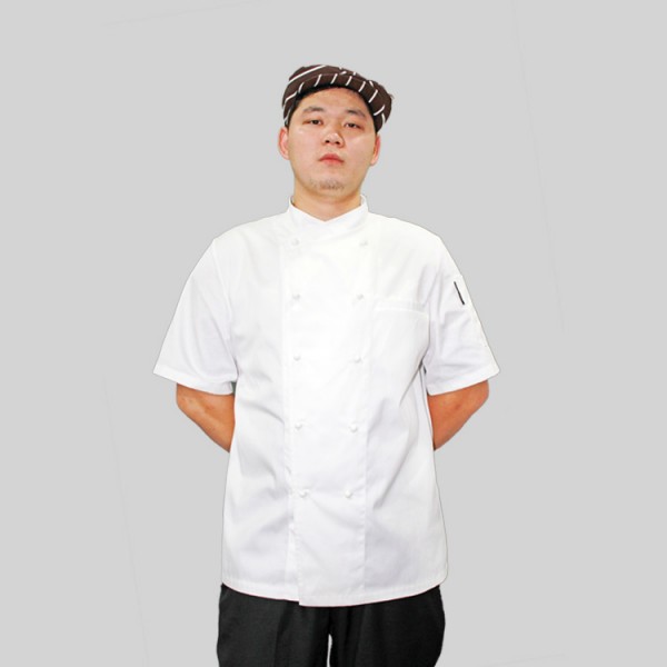 重庆【厨师服】夏季短袖厨房工作服厨师工作服装衣服白色厨衣短袖定做