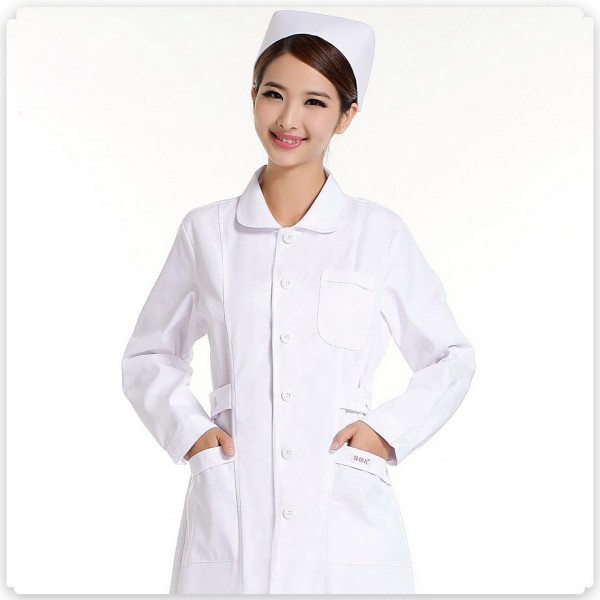 医生服冬装白色西服领收腰白大褂长袖女药店护士工作服定做
