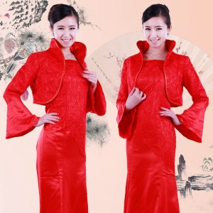 重庆新娘结婚礼服冬季棉旗袍长款长袖复古中式旗袍迎宾服旗袍定做