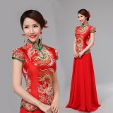 重庆新款套装旗袍新娘结婚礼服大红色刺绣两件套红装长旗袍裙定做